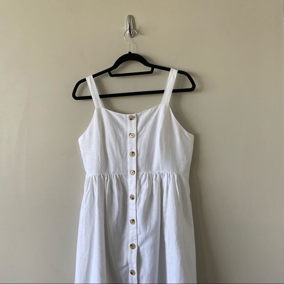 Gap-linen Blend Button Down White Midi Dress (Size:Medium) - Picture 5 of 11